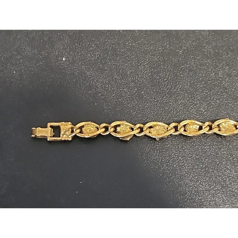 Vintage Goldette NY‎ Gold Tone Charm Bracelet Faux Gem Victorian Revival Signed